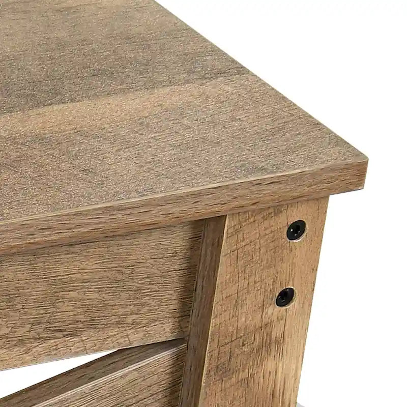 Tavolino da Caffè Quadrato Industriale Mid-Century a 2 Livelli con Piano Antigraffio e Telaio a Barra Obliqua – Espresso / Grigio Scuro / Marrone+Bianco, Singolo