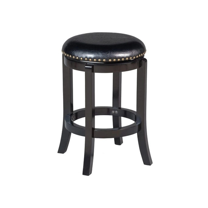 Sgabello da Bar Senza Schienale Girevole a 360° Ad Altezza Bancone con Sedile in Ecopelle e Rifiniture Borchiate – Nero / Cappuccino / Ciliegio / Bianco, Singolo
