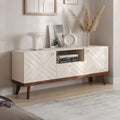 Mobile TV consolle scandinavo di metà secolo con cassetto e 3 ante – Beige / Grigio / Bianco / Marrone, Singolo, Adatto a TV fino a 65"