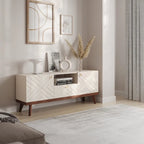 Mobile TV consolle scandinavo di metà secolo con cassetto e 3 ante – Beige / Grigio / Bianco / Marrone, Singolo, Adatto a TV fino a 65"
