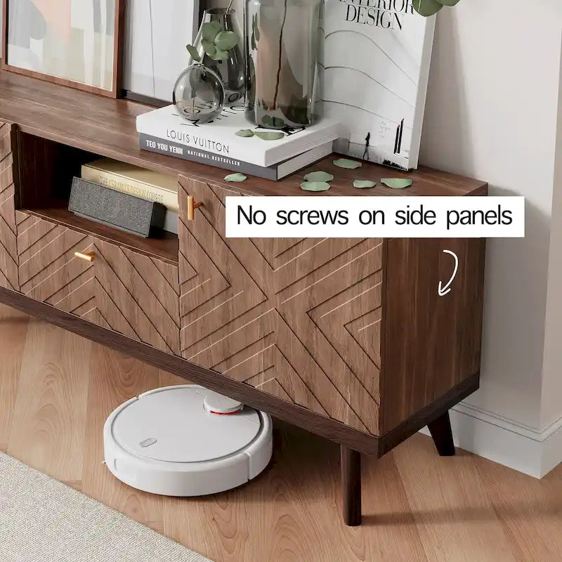 Mobile TV consolle scandinavo di metà secolo con cassetto e 3 ante – Beige / Grigio / Bianco / Marrone, Singolo, Adatto a TV fino a 65"
