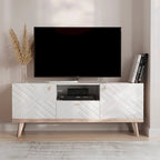 Mobile TV consolle scandinavo di metà secolo con cassetto e 3 ante – Beige / Grigio / Bianco / Marrone, Singolo, Adatto a TV fino a 65"