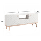 Mobile TV consolle scandinavo di metà secolo con cassetto e 3 ante – Beige / Grigio / Bianco / Marrone, Singolo, Adatto a TV fino a 65"