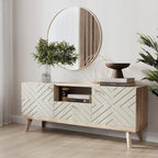 Mobile TV consolle scandinavo di metà secolo con cassetto e 3 ante – Beige / Grigio / Bianco / Marrone, Singolo, Adatto a TV fino a 65"