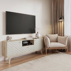 Mobile TV consolle scandinavo di metà secolo con cassetto e 3 ante – Beige / Grigio / Bianco / Marrone, Singolo, Adatto a TV fino a 65"