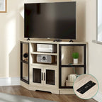 Mobile TV ad angolo in stile rustico con prese di corrente e porte USB – Rovere / Grigio Antracite / Marrone / Nero / Bianco e altro, Singolo, Adatto a TV fino a 55"