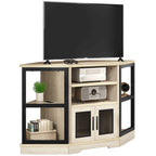 Mobile TV ad angolo in stile rustico con prese di corrente e porte USB – Rovere / Grigio Antracite / Marrone / Nero / Bianco e altro, Singolo, Adatto a TV fino a 55"