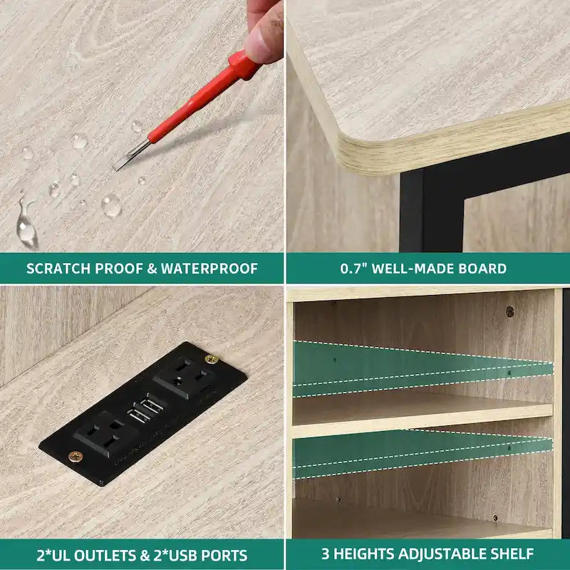 Mobile TV ad angolo in stile rustico con prese di corrente e porte USB – Rovere / Grigio Antracite / Marrone / Nero / Bianco e altro, Singolo, Adatto a TV fino a 55"