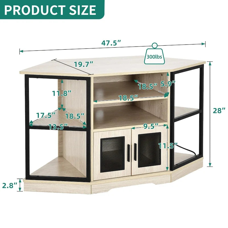 Mobile TV ad angolo in stile rustico con prese di corrente e porte USB – Rovere / Grigio Antracite / Marrone / Nero / Bianco e altro, Singolo, Adatto a TV fino a 55"