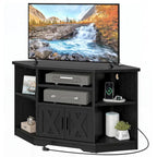 Mobile TV ad angolo in stile rustico con prese di corrente e porte USB – Rovere / Grigio Antracite / Marrone / Nero / Bianco e altro, Singolo, Adatto a TV fino a 55"