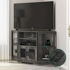 Mobile TV ad angolo in stile rustico con prese di corrente e porte USB – Rovere / Grigio Antracite / Marrone / Nero / Bianco e altro, Singolo, Adatto a TV fino a 55"