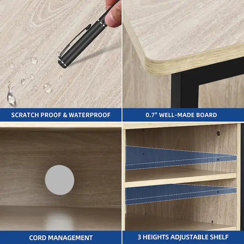 Mobile TV ad angolo in stile rustico con prese di corrente e porte USB – Rovere / Grigio Antracite / Marrone / Nero / Bianco e altro, Singolo, Adatto a TV fino a 55"