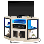 Mobile TV ad angolo in stile rustico con prese di corrente e porte USB – Rovere / Grigio Antracite / Marrone / Nero / Bianco e altro, Singolo, Adatto a TV fino a 55"