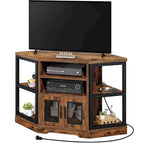 Mobile TV ad angolo in stile rustico con prese di corrente e porte USB – Rovere / Grigio Antracite / Marrone / Nero / Bianco e altro, Singolo, Adatto a TV fino a 55"