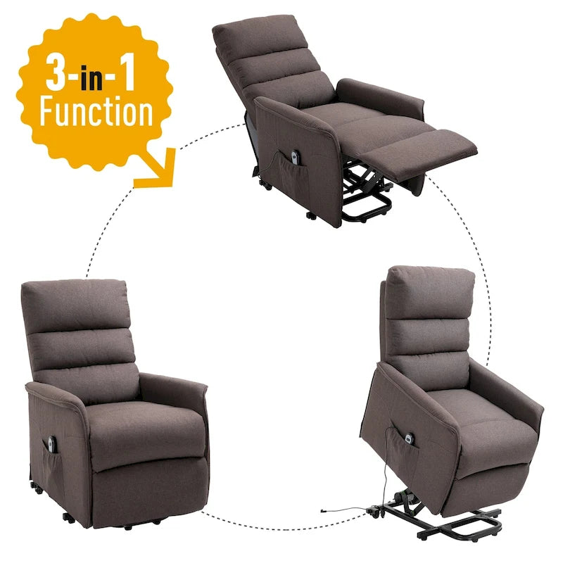 Poltrona Reclinabile Power Lift Assist con Telecomando e Rivestimento in Lino – Grigio / Marrone, Singola
