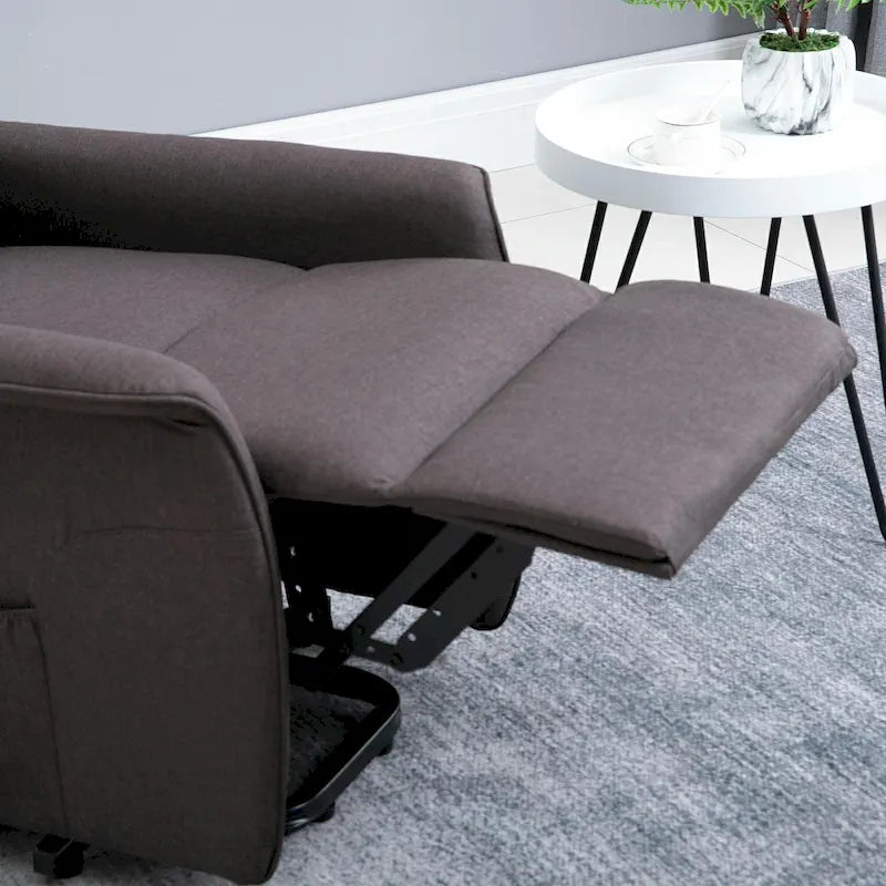 Poltrona Reclinabile Power Lift Assist con Telecomando e Rivestimento in Lino – Grigio / Marrone, Singola