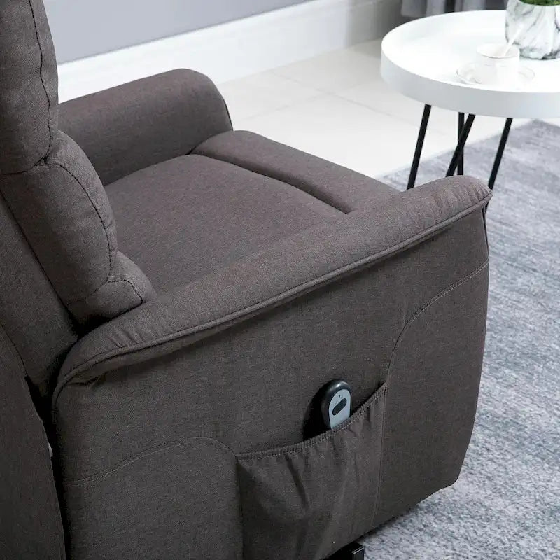 Poltrona Reclinabile Power Lift Assist con Telecomando e Rivestimento in Lino – Grigio / Marrone, Singola