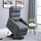 Poltrona Reclinabile Power Lift Assist con Telecomando e Rivestimento in Lino – Grigio / Marrone, Singola