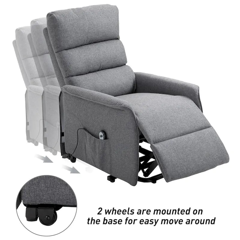 Poltrona Reclinabile Power Lift Assist con Telecomando e Rivestimento in Lino – Grigio / Marrone, Singola