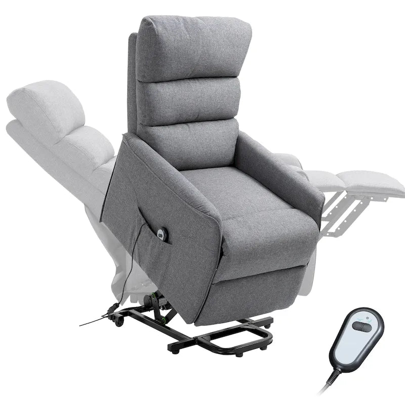 Poltrona Reclinabile Power Lift Assist con Telecomando e Rivestimento in Lino – Grigio / Marrone, Singola