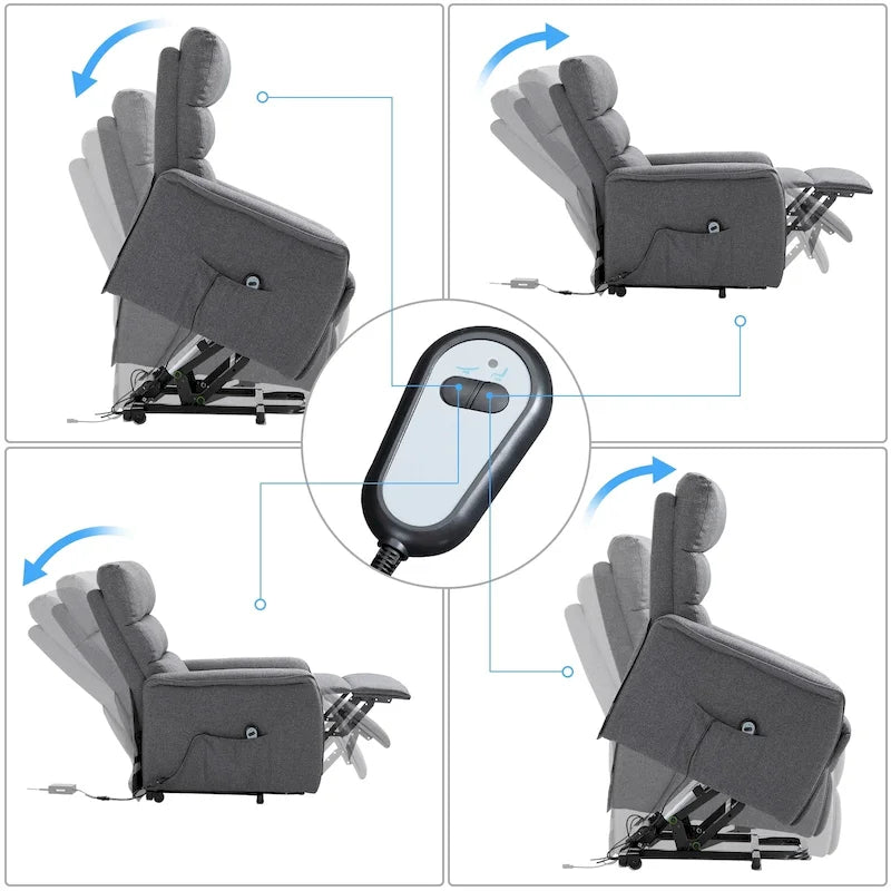 Poltrona Reclinabile Power Lift Assist con Telecomando e Rivestimento in Lino – Grigio / Marrone, Singola