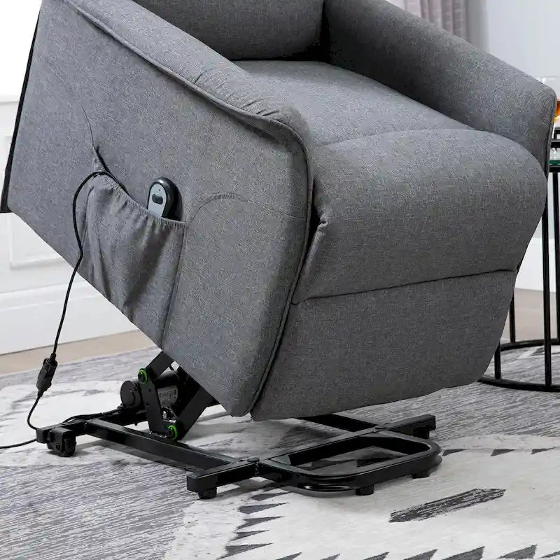 Poltrona Reclinabile Power Lift Assist con Telecomando e Rivestimento in Lino – Grigio / Marrone, Singola