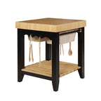 Isola da Cucina Quadrata con Piano in Legno Massello, 2 Cassetti a Cesto Estraibili e 4 Ganci per Utensili – Nero/Bianco, Singola