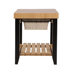 Isola da Cucina Quadrata con Piano in Legno Massello, 2 Cassetti a Cesto Estraibili e 4 Ganci per Utensili – Nero/Bianco, Singola