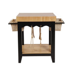 Isola da Cucina Quadrata con Piano in Legno Massello, 2 Cassetti a Cesto Estraibili e 4 Ganci per Utensili – Nero/Bianco, Singola
