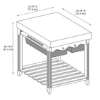 Isola da Cucina Quadrata con Piano in Legno Massello, 2 Cassetti a Cesto Estraibili e 4 Ganci per Utensili – Nero/Bianco, Singola
