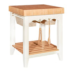 Isola da Cucina Quadrata con Piano in Legno Massello, 2 Cassetti a Cesto Estraibili e 4 Ganci per Utensili – Nero/Bianco, Singola