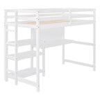 Letto a soppalco in legno di pino con mensole a 3 ripiani, scrivania, lavagna bianca e ringhiere di sicurezza – Bianco/Grigio, singolo/matrimoniale, 1 posto letto