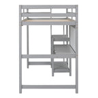 Letto a soppalco in legno di pino con mensole a 3 ripiani, scrivania, lavagna bianca e ringhiere di sicurezza – Bianco/Grigio, singolo/matrimoniale, 1 posto letto