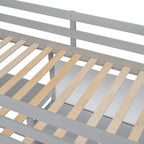 Letto a soppalco in legno di pino con mensole a 3 ripiani, scrivania, lavagna bianca e ringhiere di sicurezza – Bianco/Grigio, singolo/matrimoniale, 1 posto letto