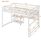 Letto a soppalco in legno di pino con mensole a 3 ripiani, scrivania, lavagna bianca e ringhiere di sicurezza – Bianco/Grigio, singolo/matrimoniale, 1 posto letto