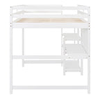 Letto a soppalco in legno di pino con mensole a 3 ripiani, scrivania, lavagna bianca e ringhiere di sicurezza – Bianco/Grigio, singolo/matrimoniale, 1 posto letto