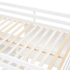 Letto a soppalco in legno di pino con mensole a 3 ripiani, scrivania, lavagna bianca e ringhiere di sicurezza – Bianco/Grigio, singolo/matrimoniale, 1 posto letto