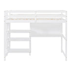 Letto a soppalco in legno di pino con mensole a 3 ripiani, scrivania, lavagna bianca e ringhiere di sicurezza – Bianco/Grigio, singolo/matrimoniale, 1 posto letto