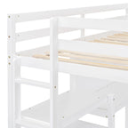Letto a soppalco in legno di pino con mensole a 3 ripiani, scrivania, lavagna bianca e ringhiere di sicurezza – Bianco/Grigio, singolo/matrimoniale, 1 posto letto