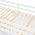 Letto a soppalco in legno di pino con mensole a 3 ripiani, scrivania, lavagna bianca e ringhiere di sicurezza – Bianco/Grigio, singolo/matrimoniale, 1 posto letto
