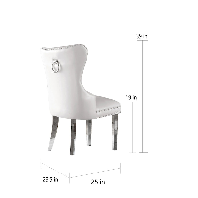 Sedie da pranzo con schienale imbottito a bottoni, borchie e struttura in acciaio – Ecopelle nera / grigia / crema / blu navy / bianca