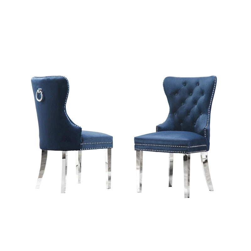 Sedie da pranzo con schienale imbottito a bottoni, borchie e struttura in acciaio – Ecopelle nera / grigia / crema / blu navy / bianca