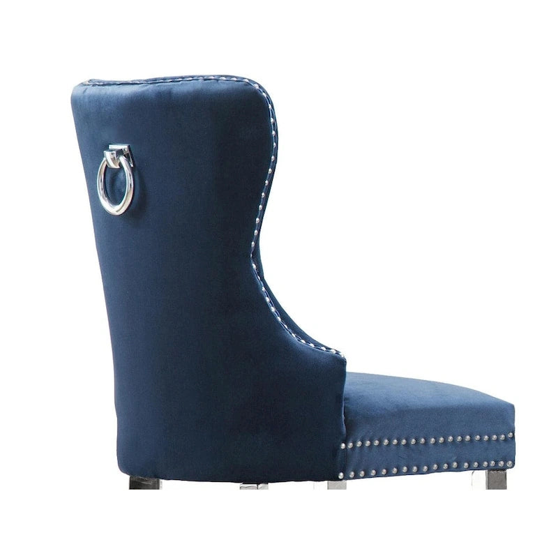 Sedie da pranzo con schienale imbottito a bottoni, borchie e struttura in acciaio – Ecopelle nera / grigia / crema / blu navy / bianca