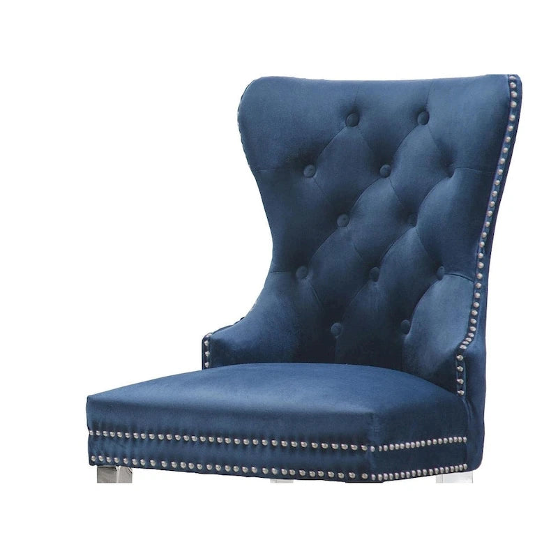 Sedie da pranzo con schienale imbottito a bottoni, borchie e struttura in acciaio – Ecopelle nera / grigia / crema / blu navy / bianca