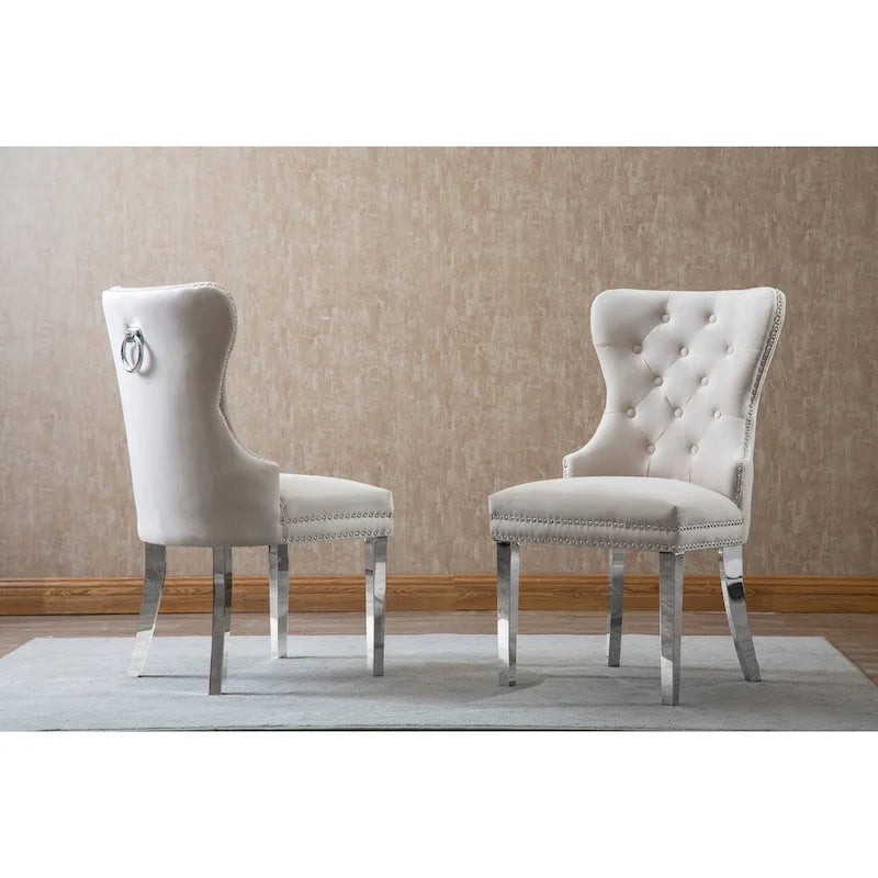 Sedie da pranzo con schienale imbottito a bottoni, borchie e struttura in acciaio – Ecopelle nera / grigia / crema / blu navy / bianca