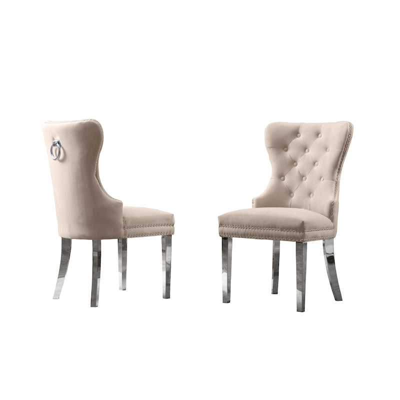 Sedie da pranzo con schienale imbottito a bottoni, borchie e struttura in acciaio – Ecopelle nera / grigia / crema / blu navy / bianca