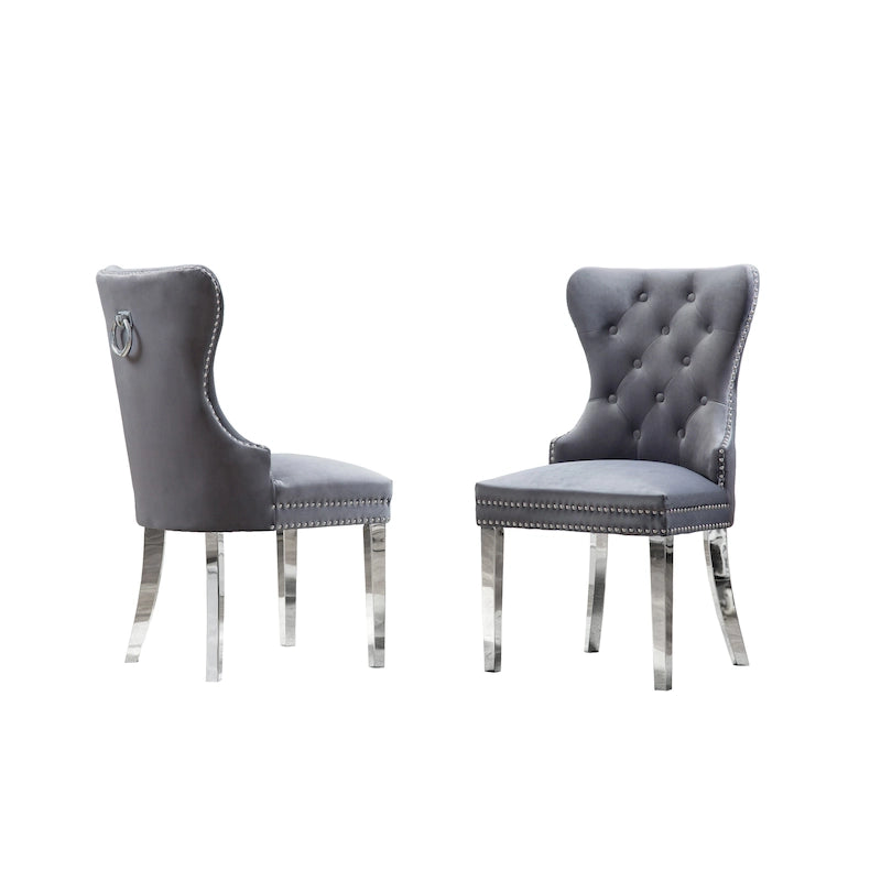 Sedie da pranzo con schienale imbottito a bottoni, borchie e struttura in acciaio – Ecopelle nera / grigia / crema / blu navy / bianca