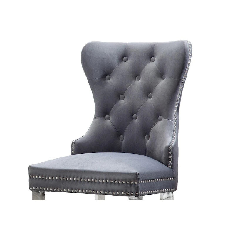 Sedie da pranzo con schienale imbottito a bottoni, borchie e struttura in acciaio – Ecopelle nera / grigia / crema / blu navy / bianca