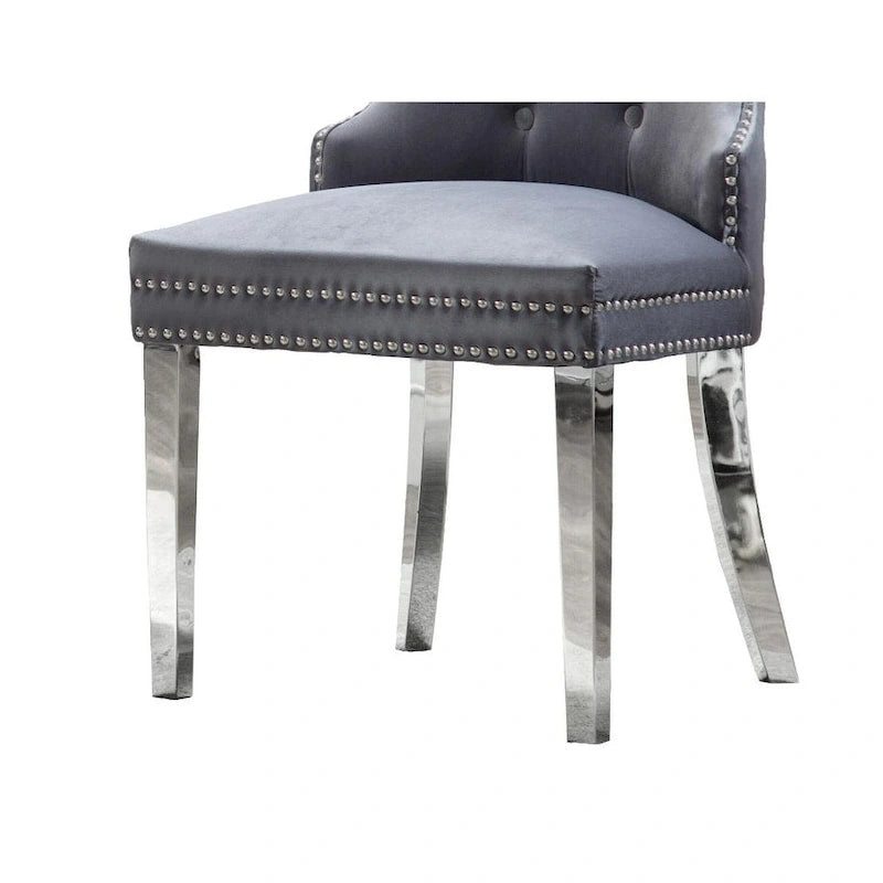 Sedie da pranzo con schienale imbottito a bottoni, borchie e struttura in acciaio – Ecopelle nera / grigia / crema / blu navy / bianca