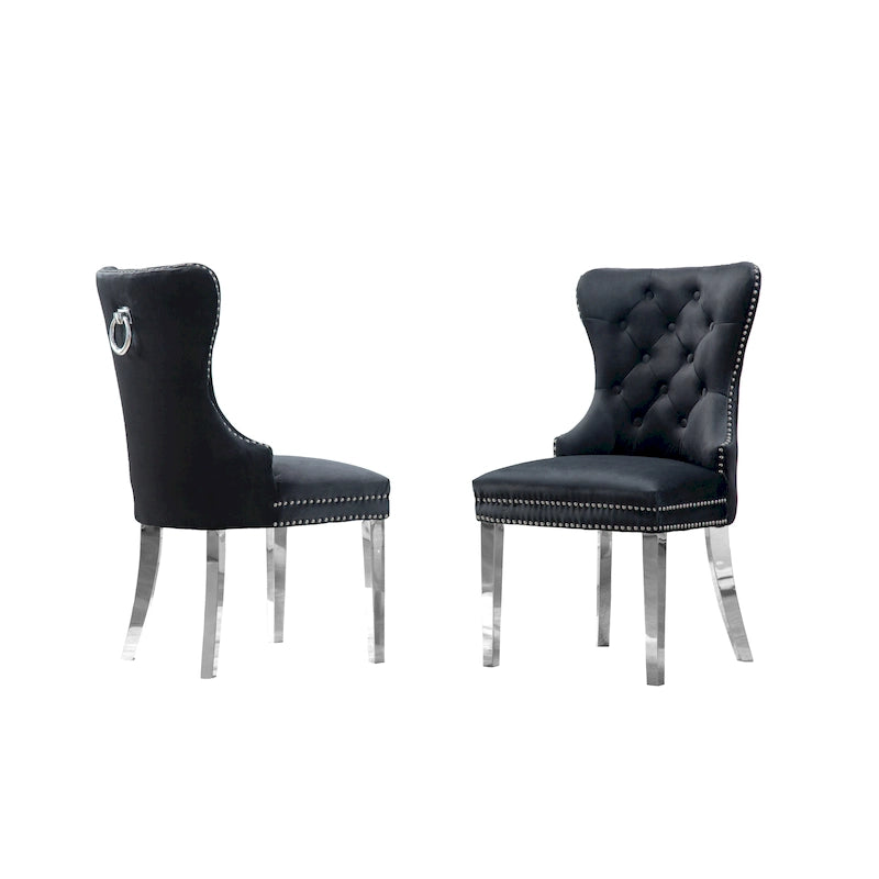 Sedie da pranzo con schienale imbottito a bottoni, borchie e struttura in acciaio – Ecopelle nera / grigia / crema / blu navy / bianca